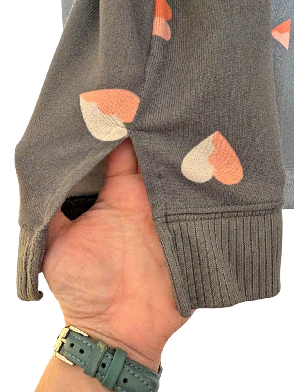 Lucky Brand Charcoal V-Neck Sweater with Peach and Light Pink Hearts - Picture 7 of 7